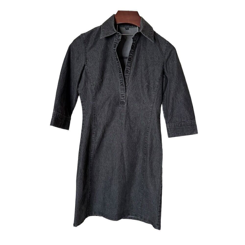 Jacob Denim Jean Dress Charcoal Gray Size 5/6 Snap Front 3/4 Sleeves